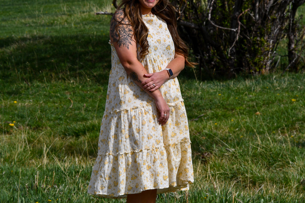 Yellow Floral Midi Dress