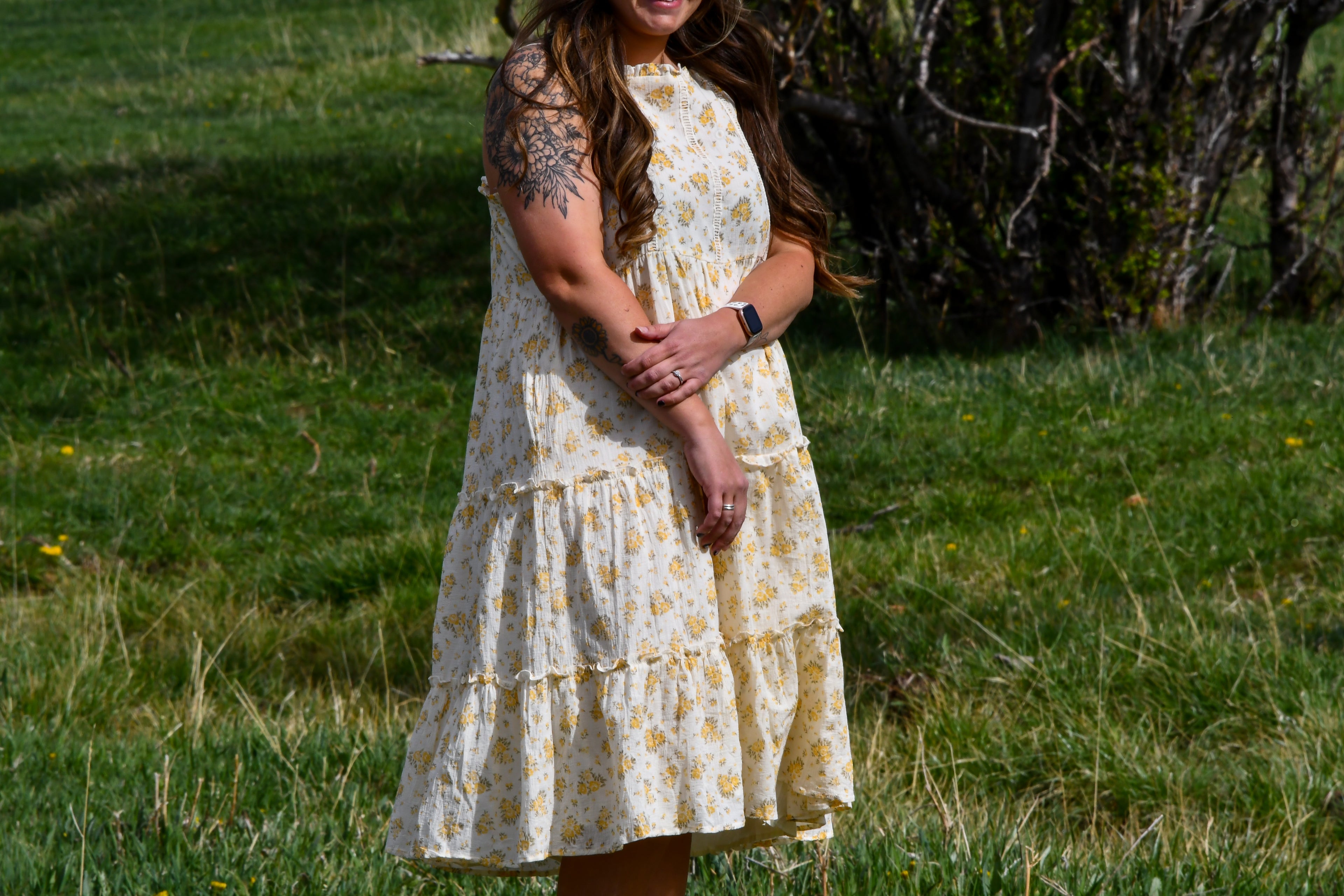 Yellow Floral Midi Dress