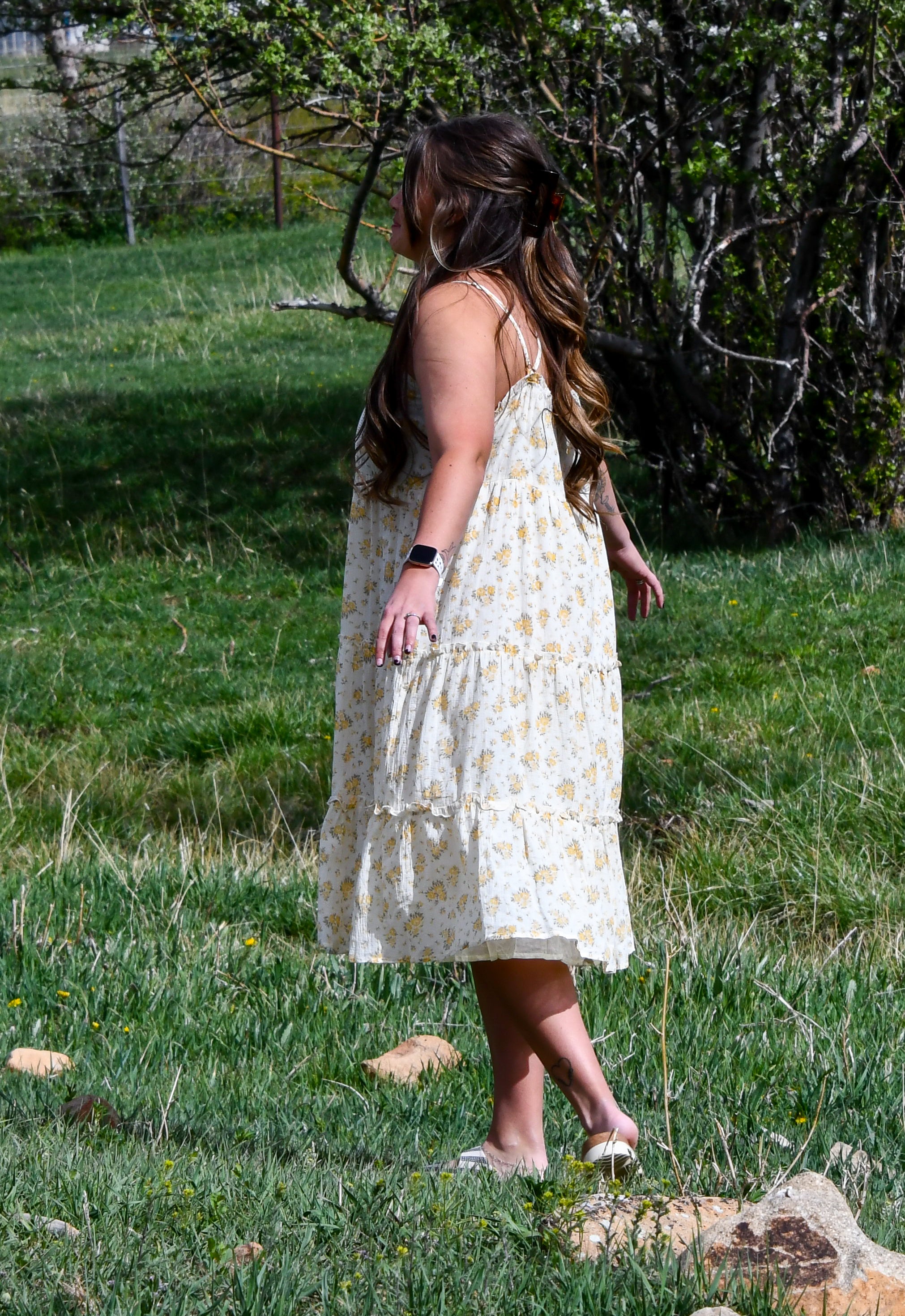 Yellow Floral Midi Dress