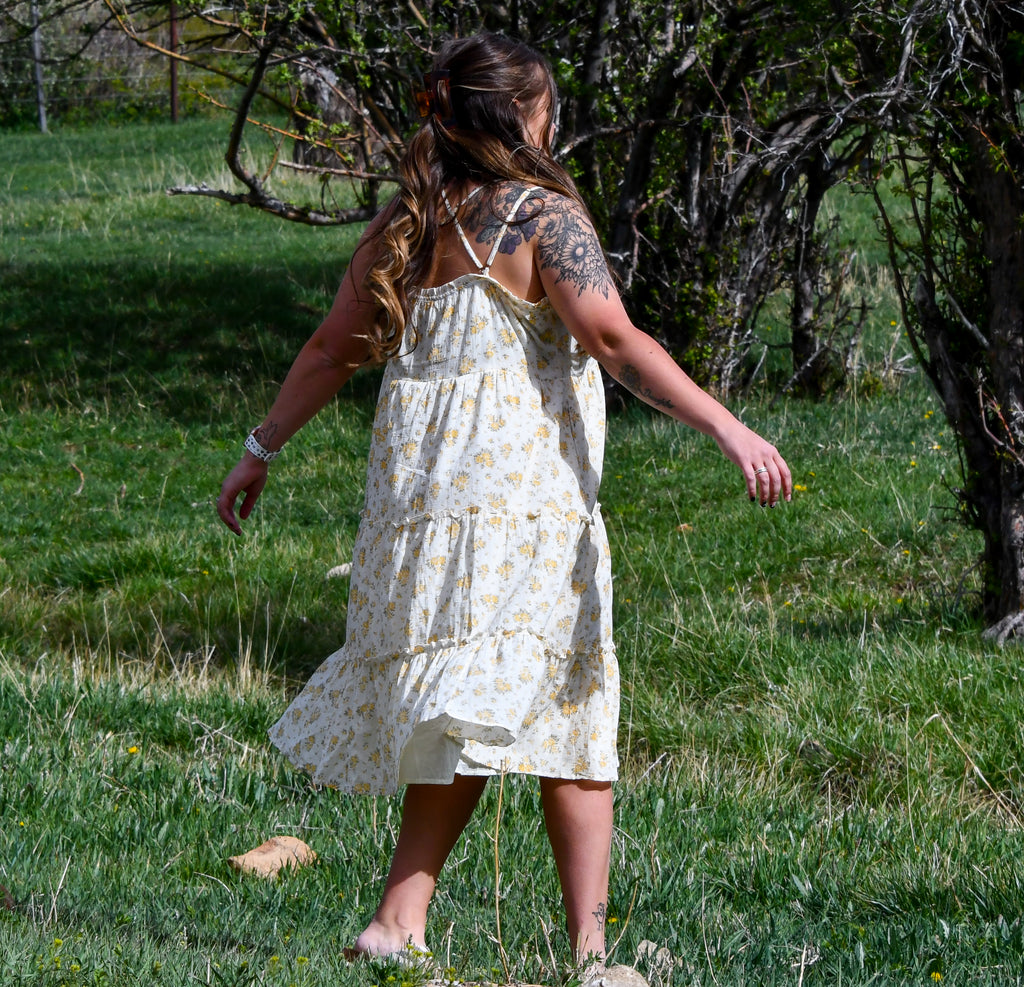 Yellow Floral Midi Dress