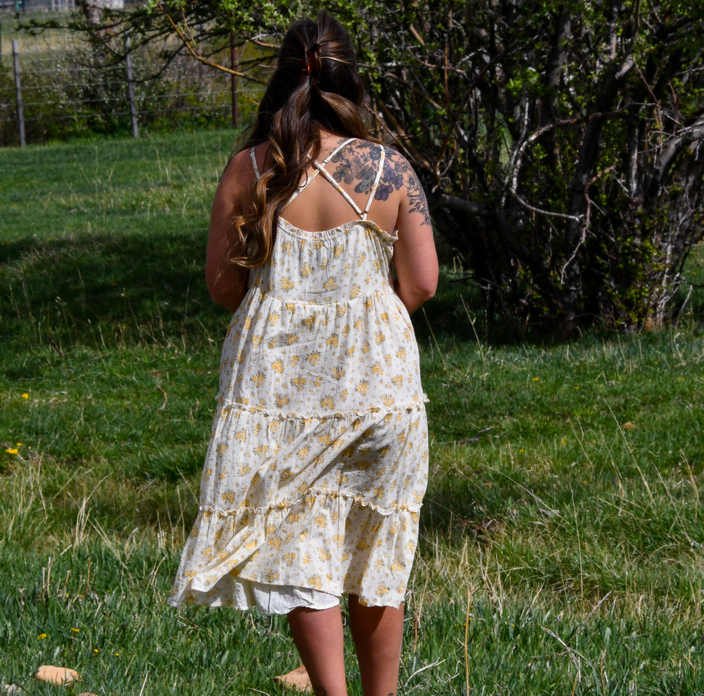 Yellow Floral Midi Dress