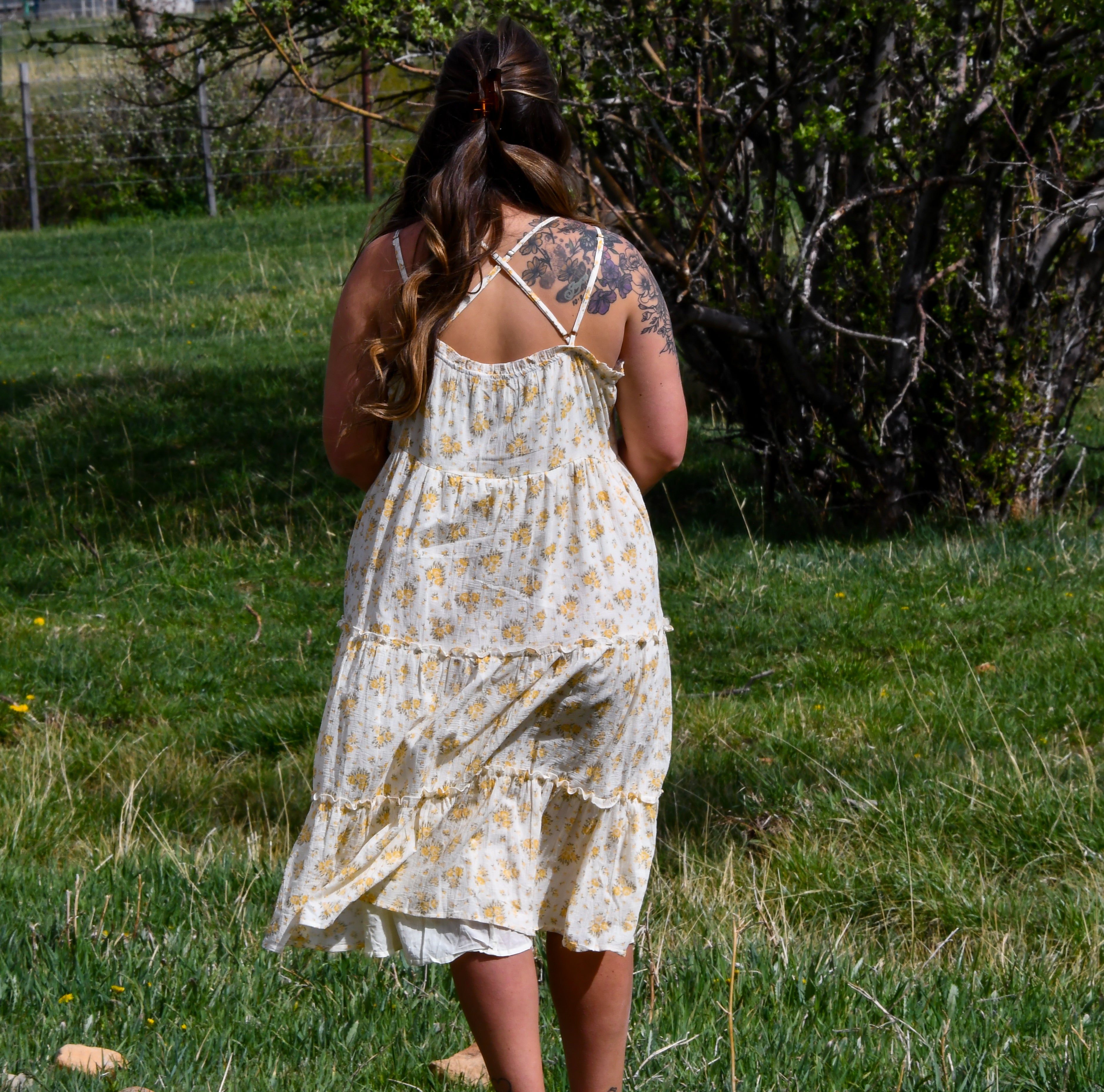 Yellow Floral Midi Dress