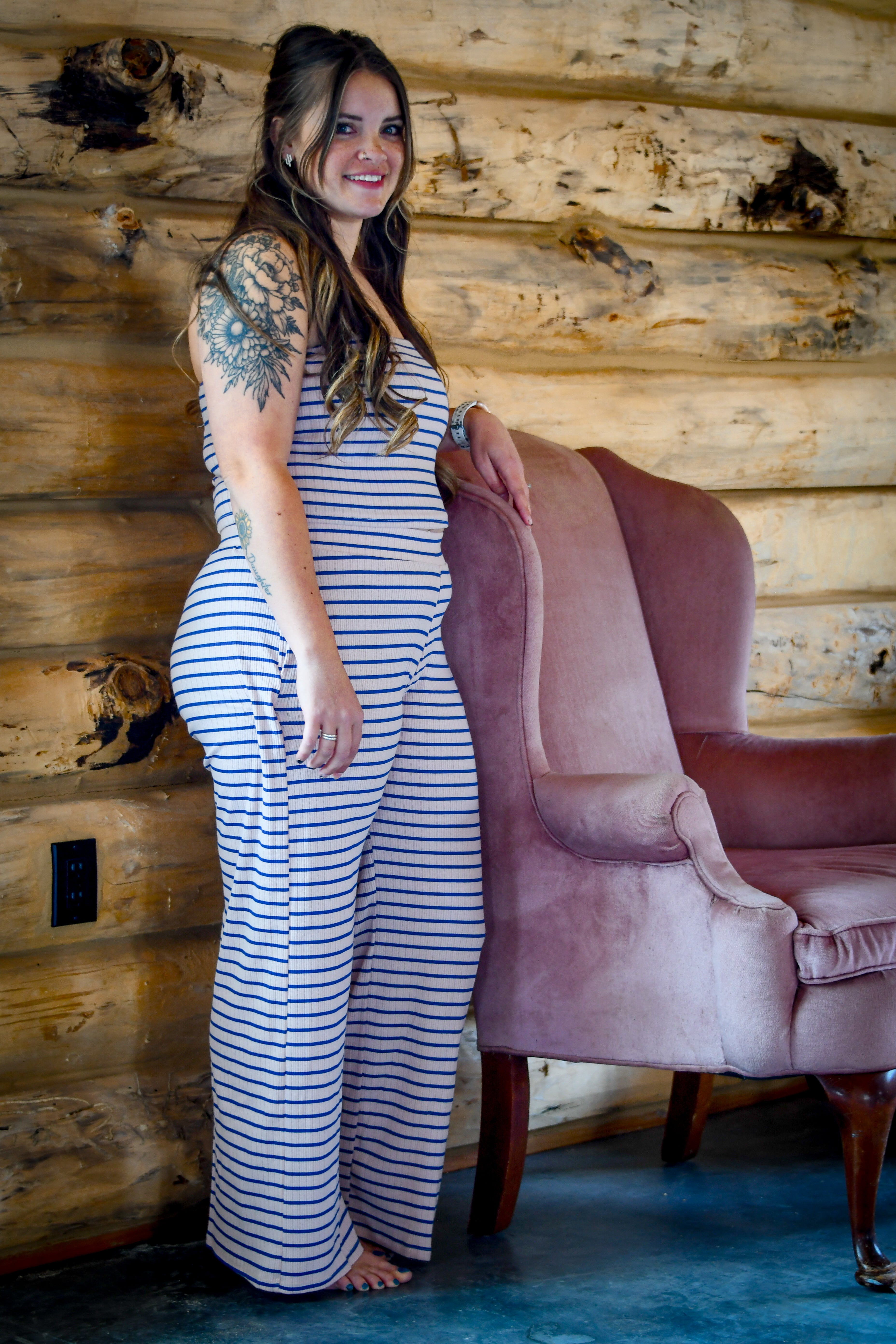 Pink and Navy Stripe Tube Top Set