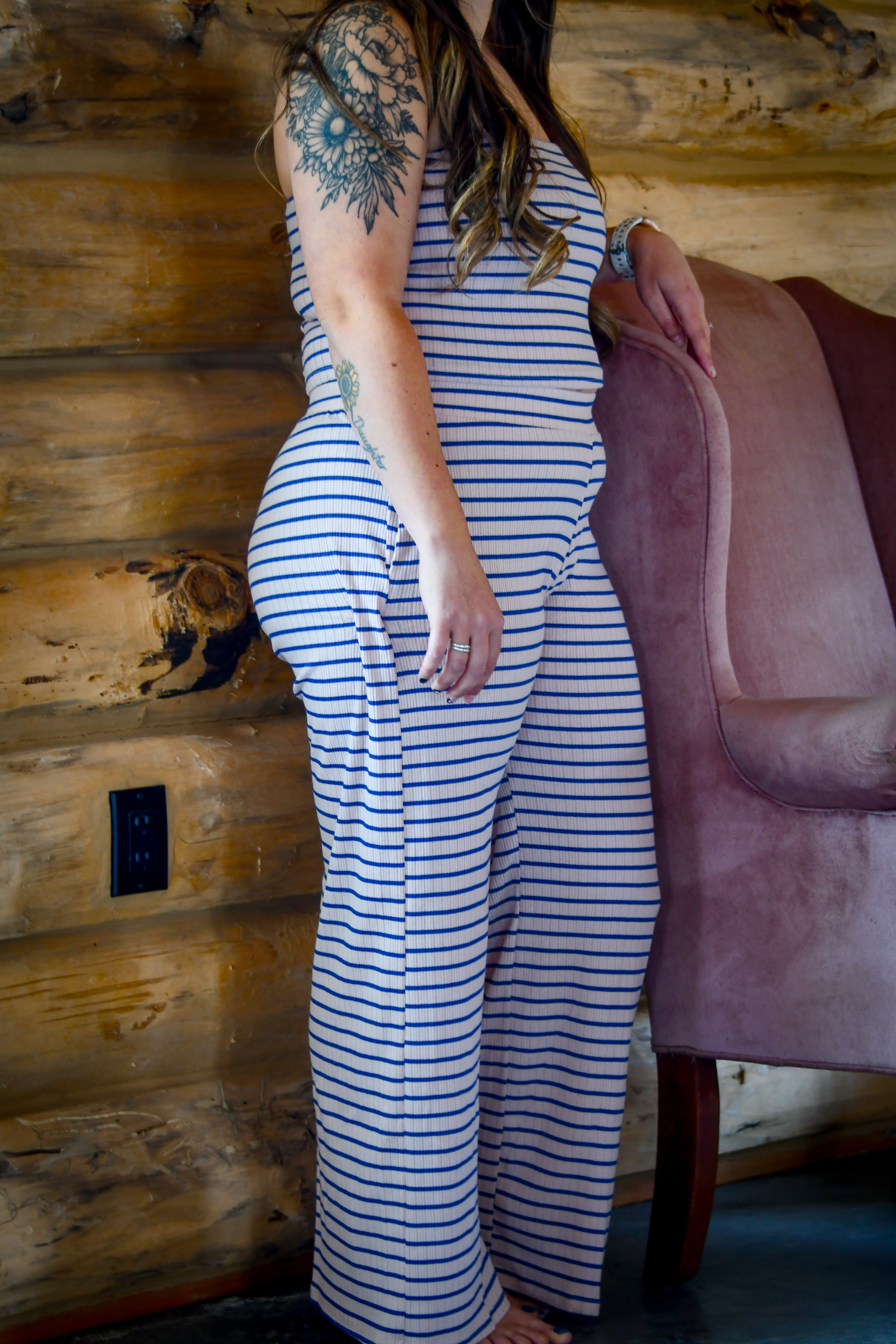 Pink and Navy Stripe Tube Top Set
