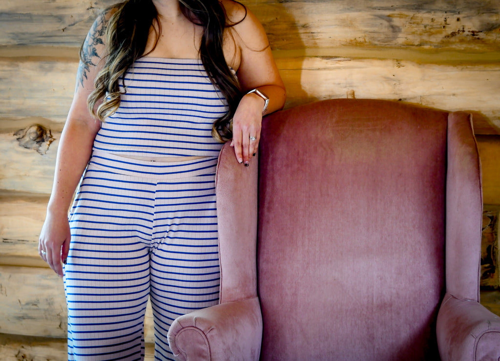 Pink and Navy Stripe Tube Top Set