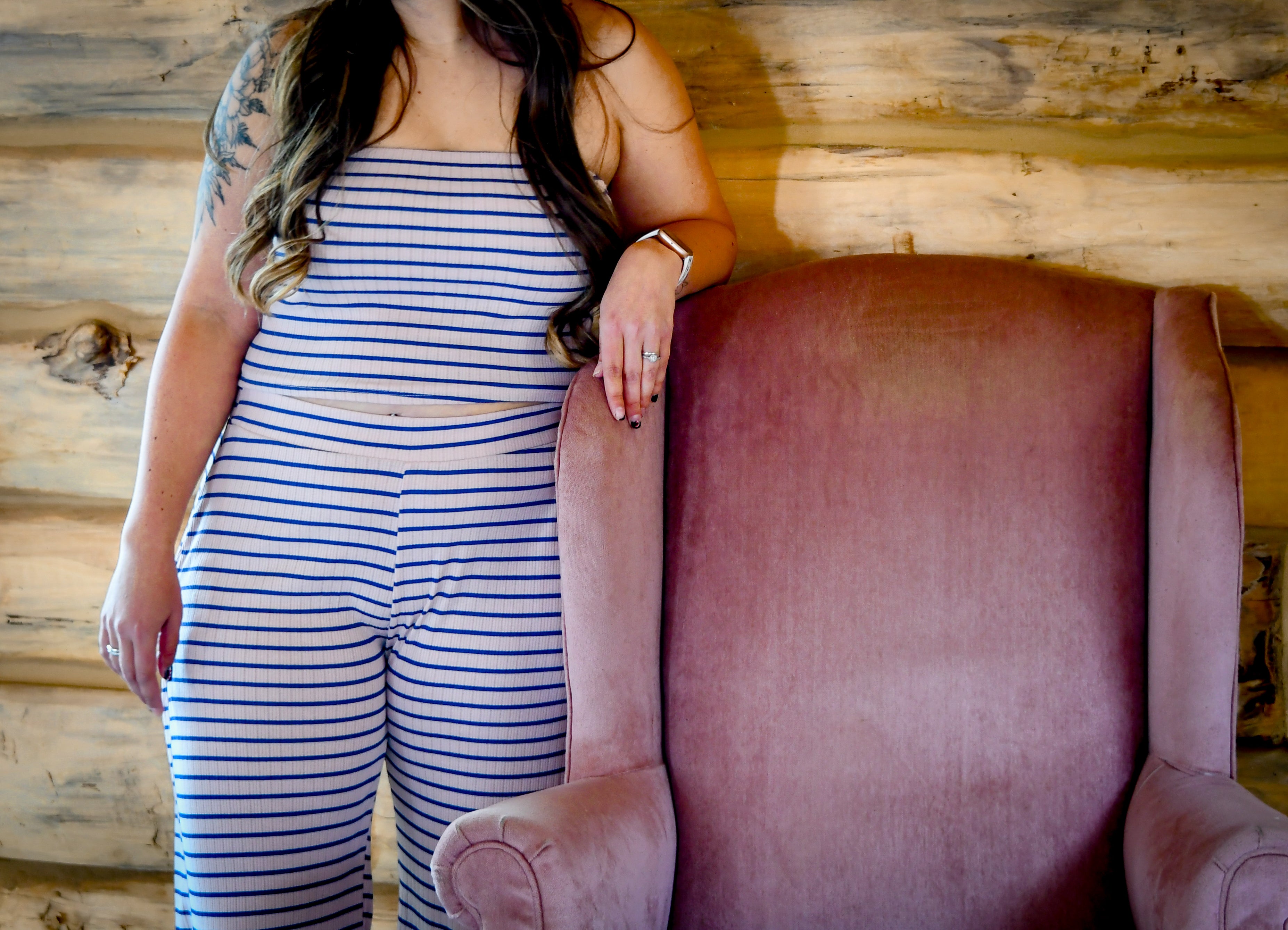 Pink and Navy Stripe Tube Top Set