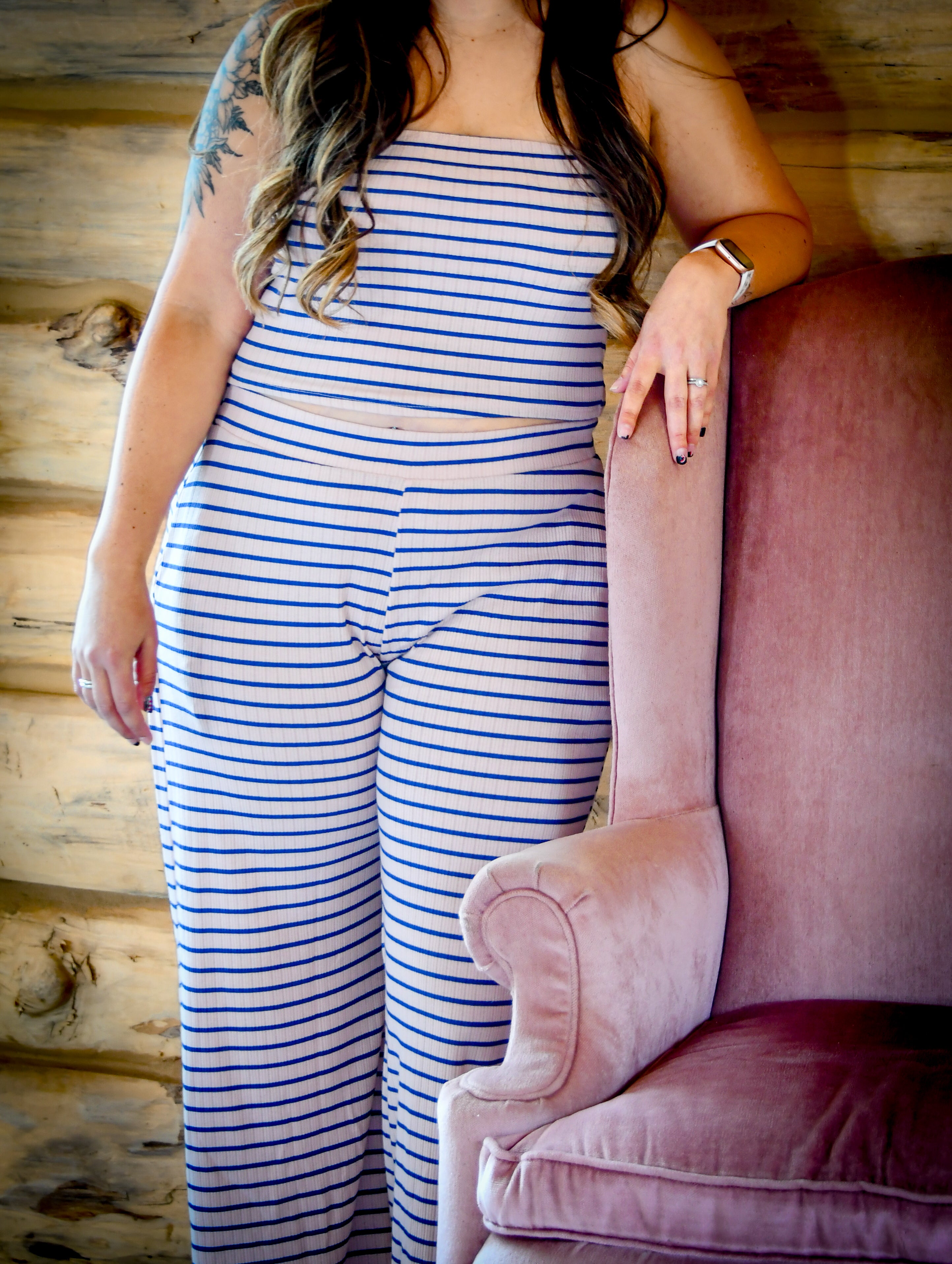 Pink and Navy Stripe Tube Top Set