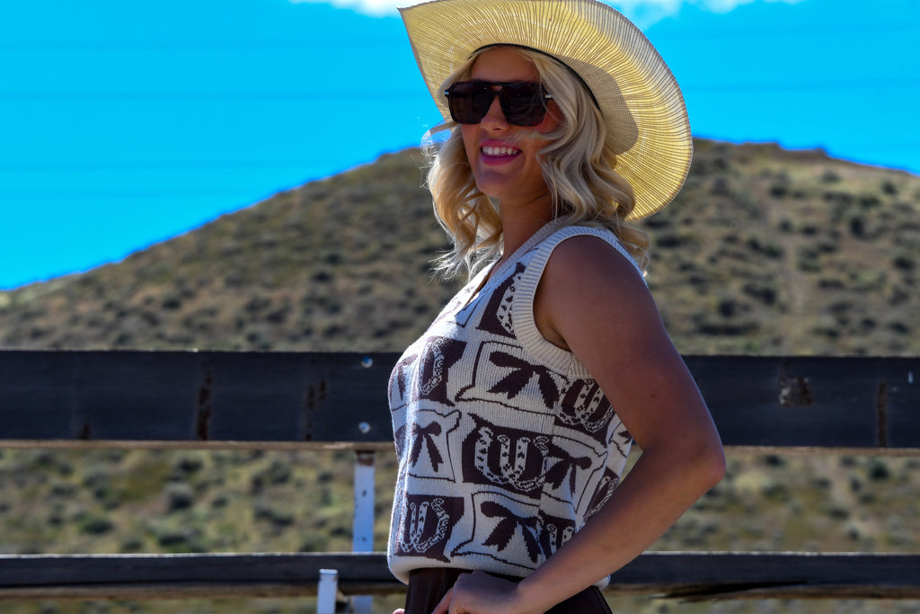 Brown Horseshoe Bow Sweater Vest
