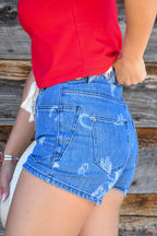 Western Print Denim Shorts