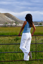 White Contrast Waistband Jeans
