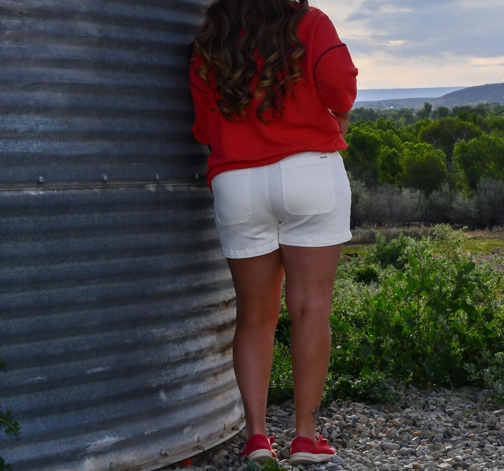 Cream Eyelet Embroidered Shorts