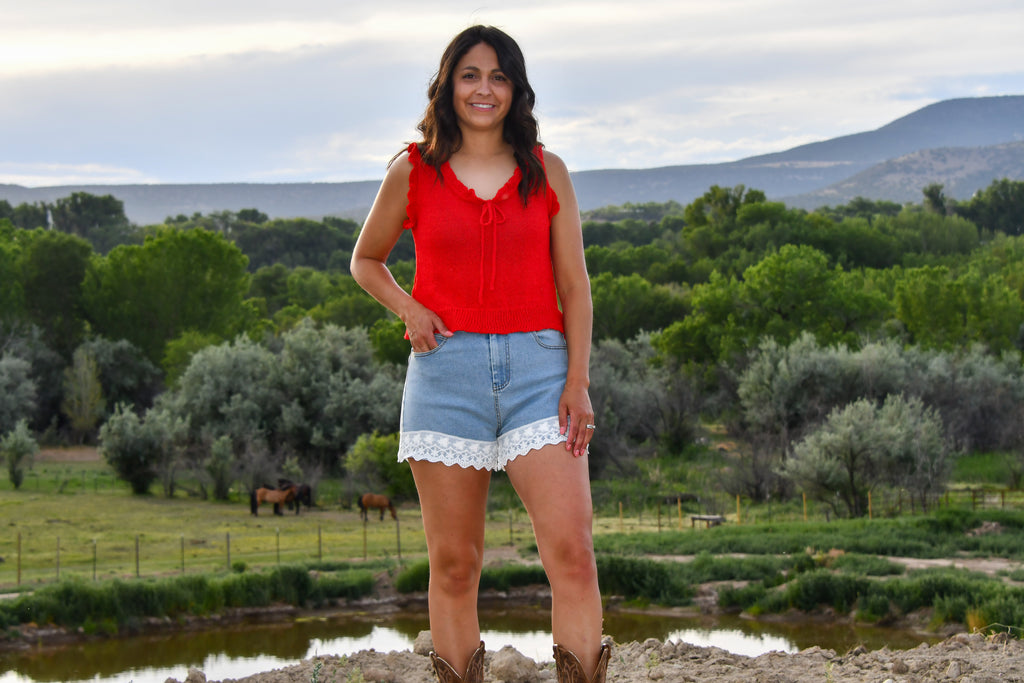 Red Ruffle Sleeveless Top