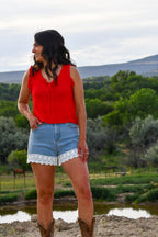 Light Denim Lace Trim Shorts