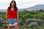 Red Ruffle Sleeveless Top