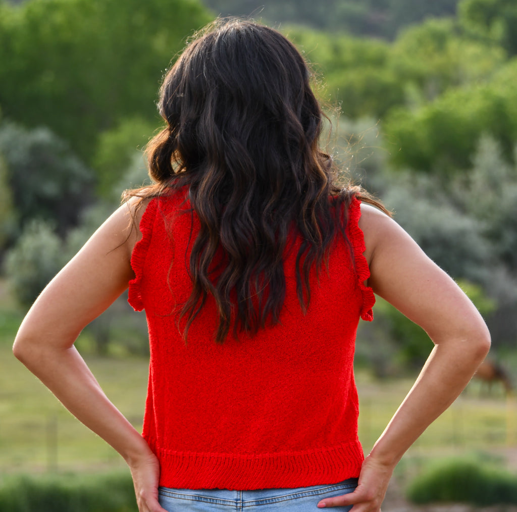 Red Ruffle Sleeveless Top