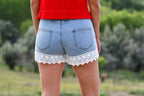 Light Denim Lace Trim Shorts