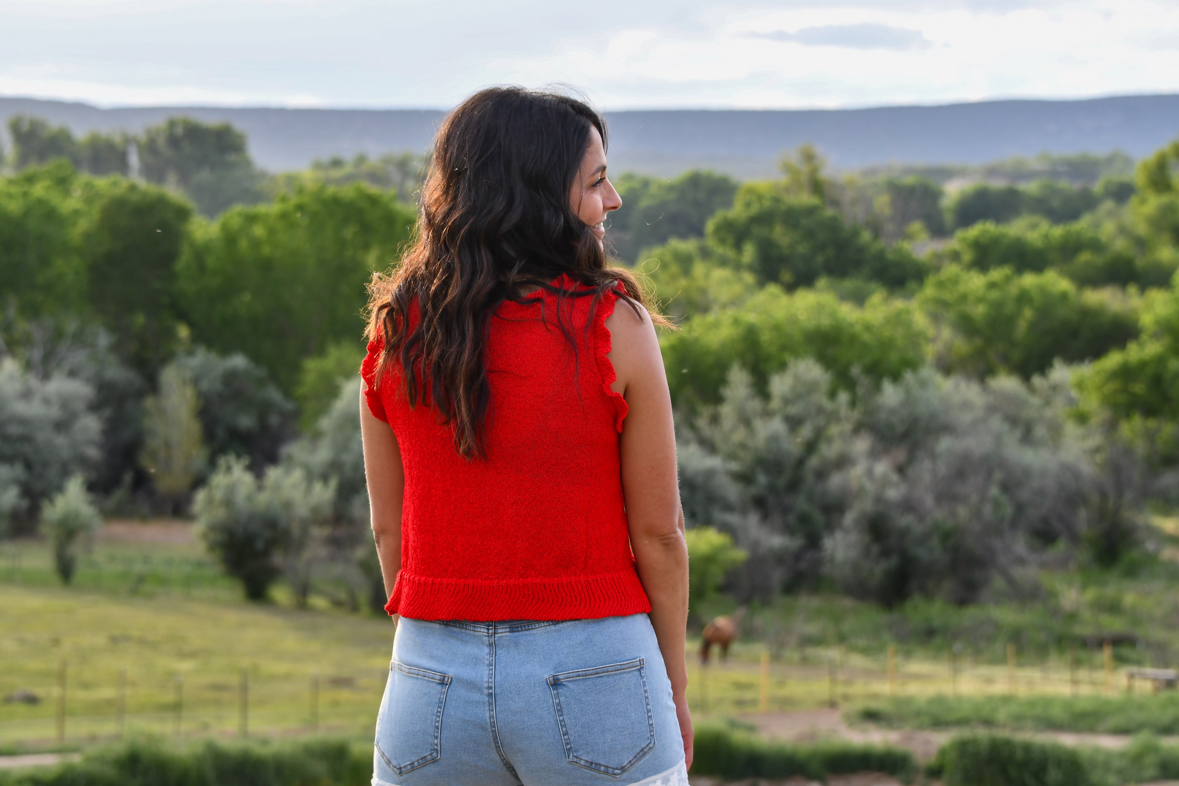 Red Ruffle Sleeveless Top