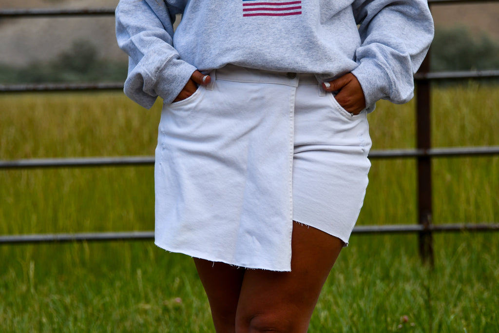 White Raw Hem Skort