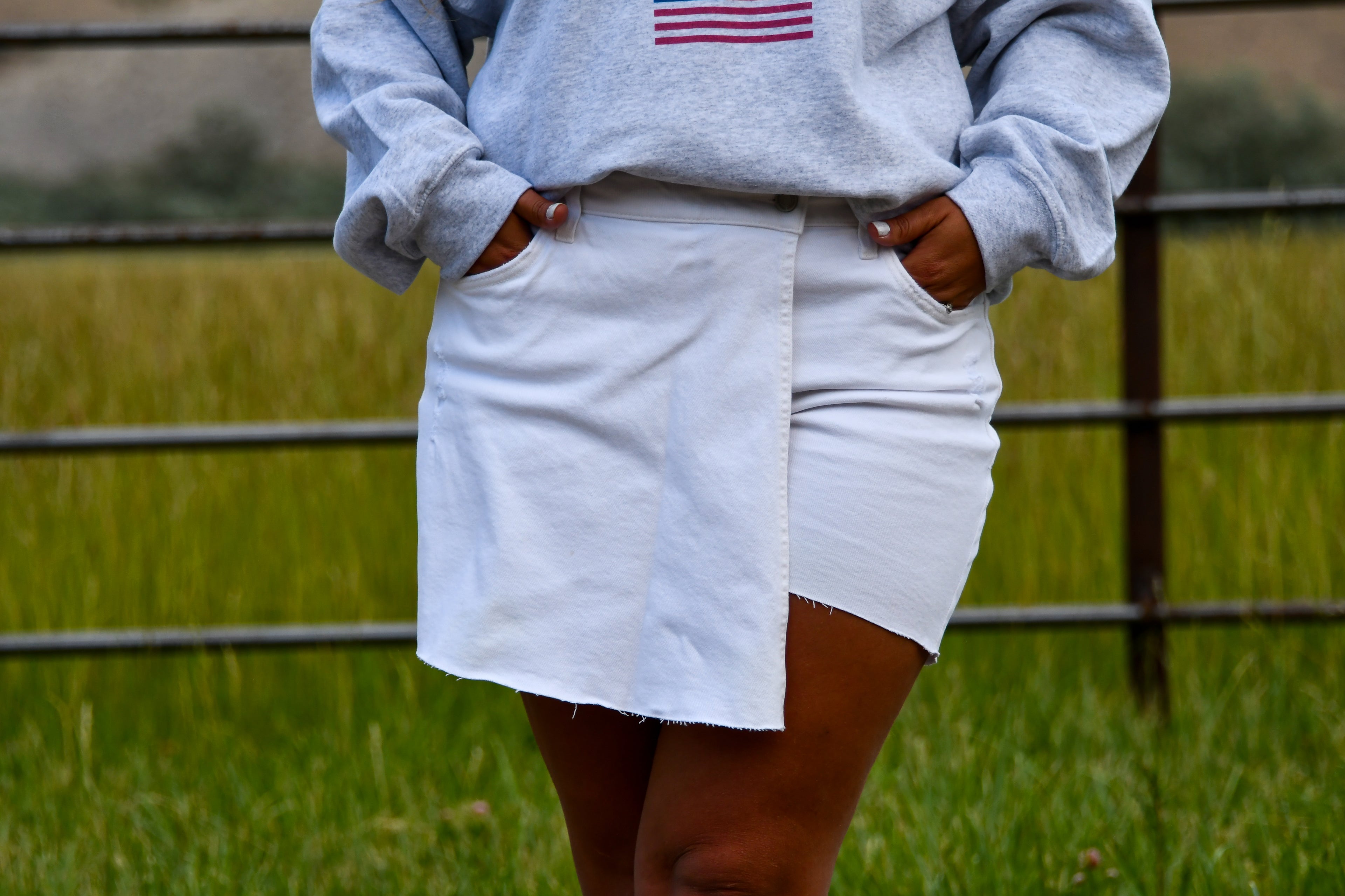 White Raw Hem Skort