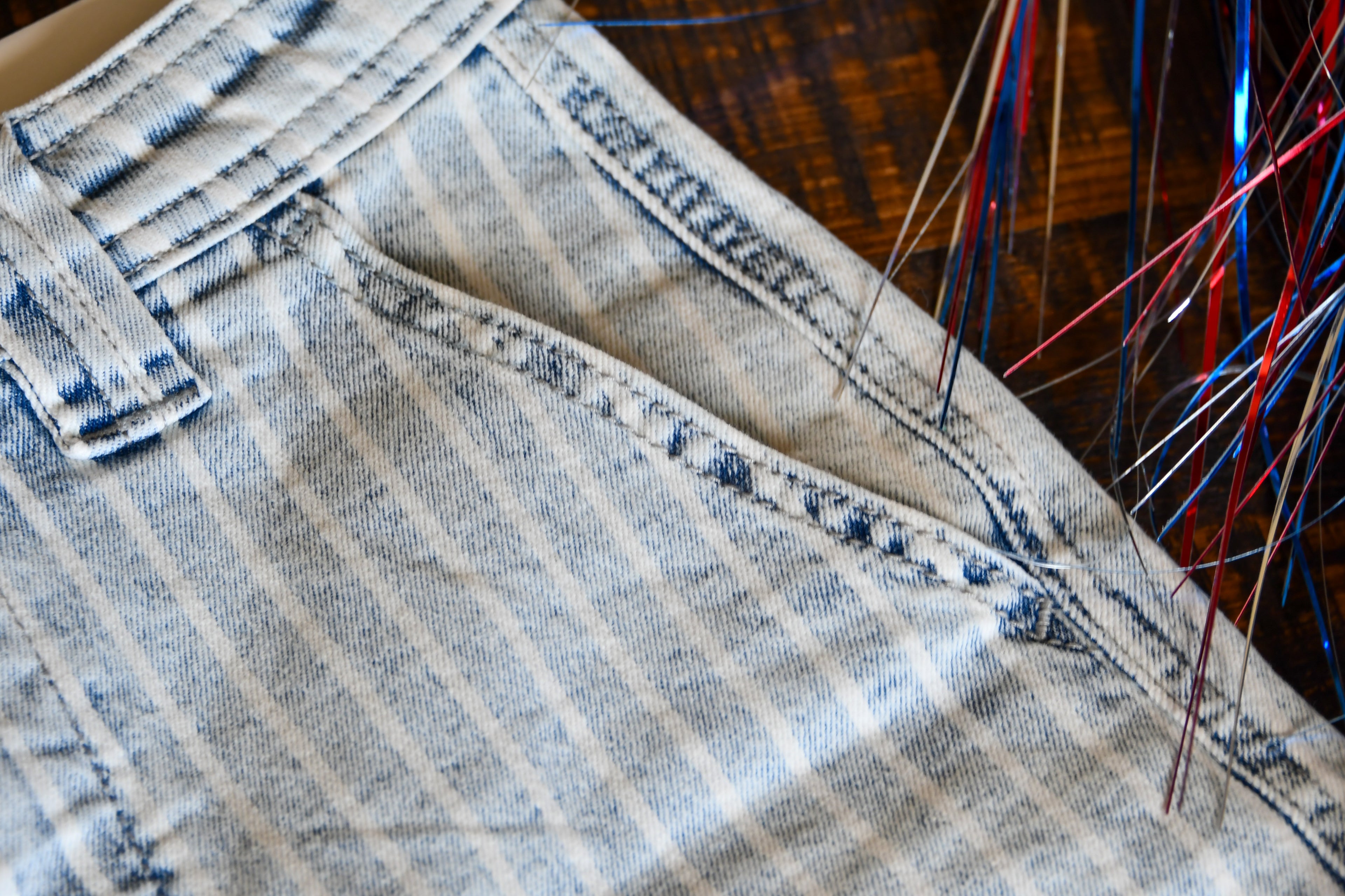 Light Striped Denim Shorts