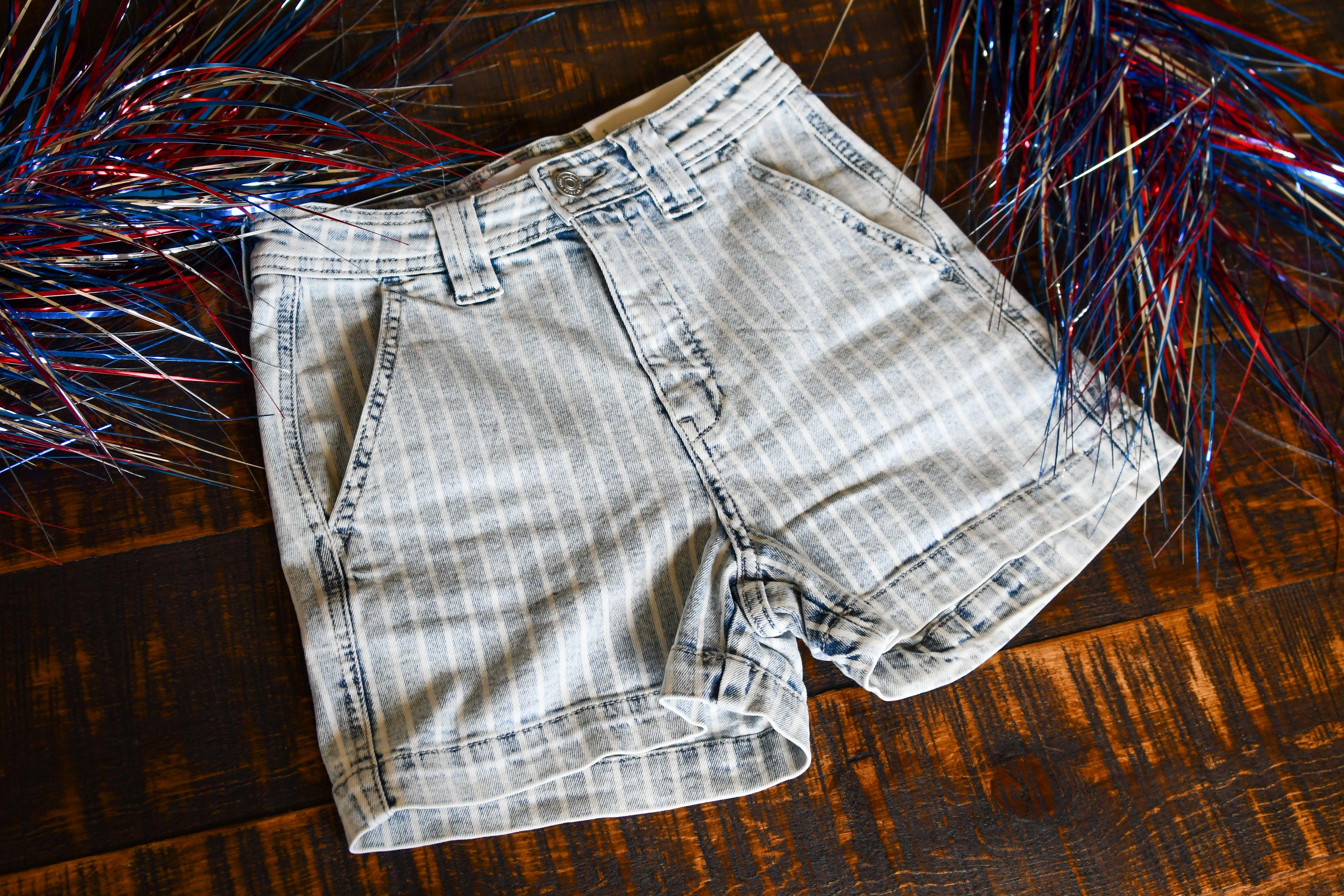 Light Striped Denim Shorts
