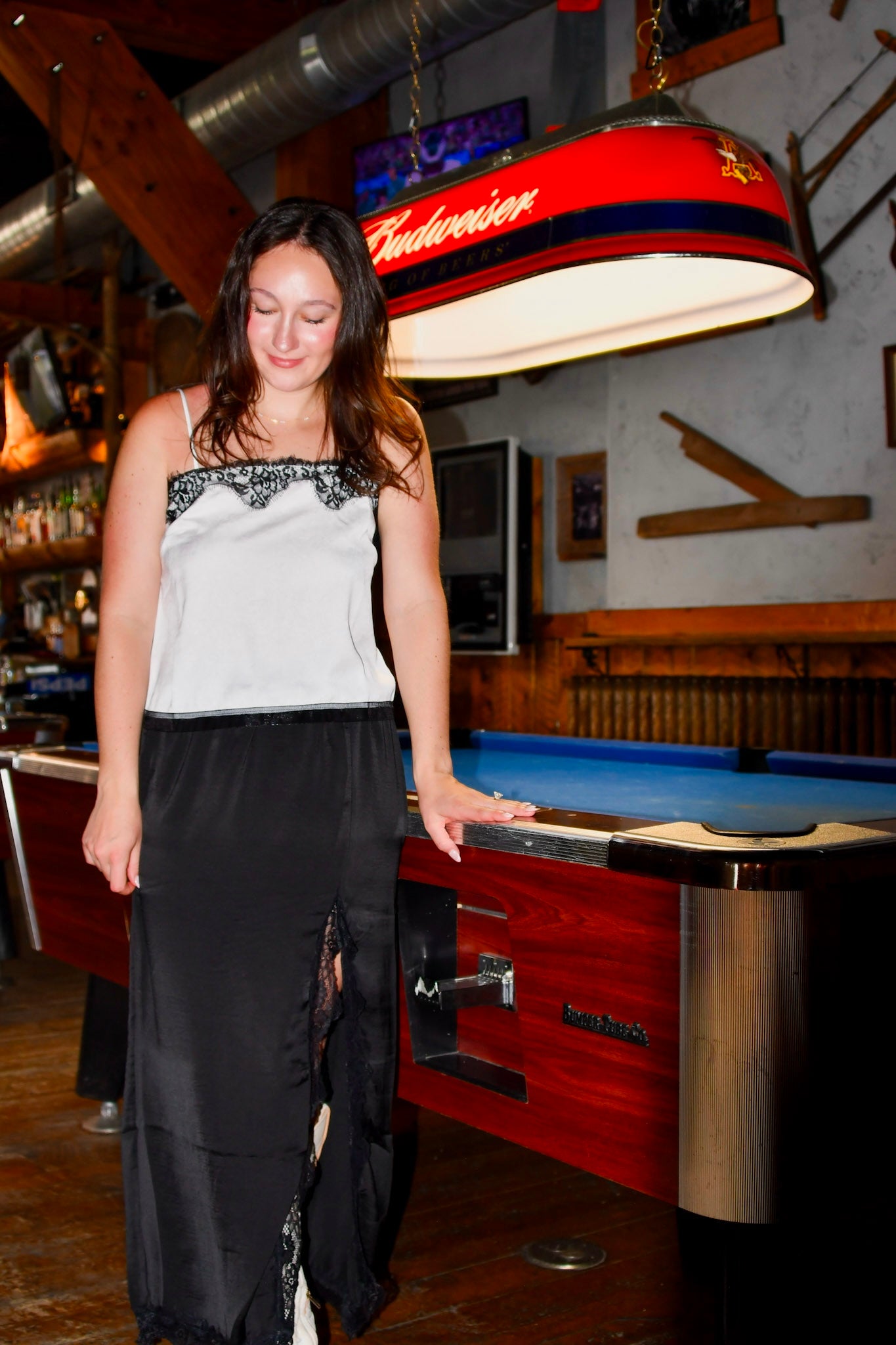 Black Lace Hem Midi Skirt