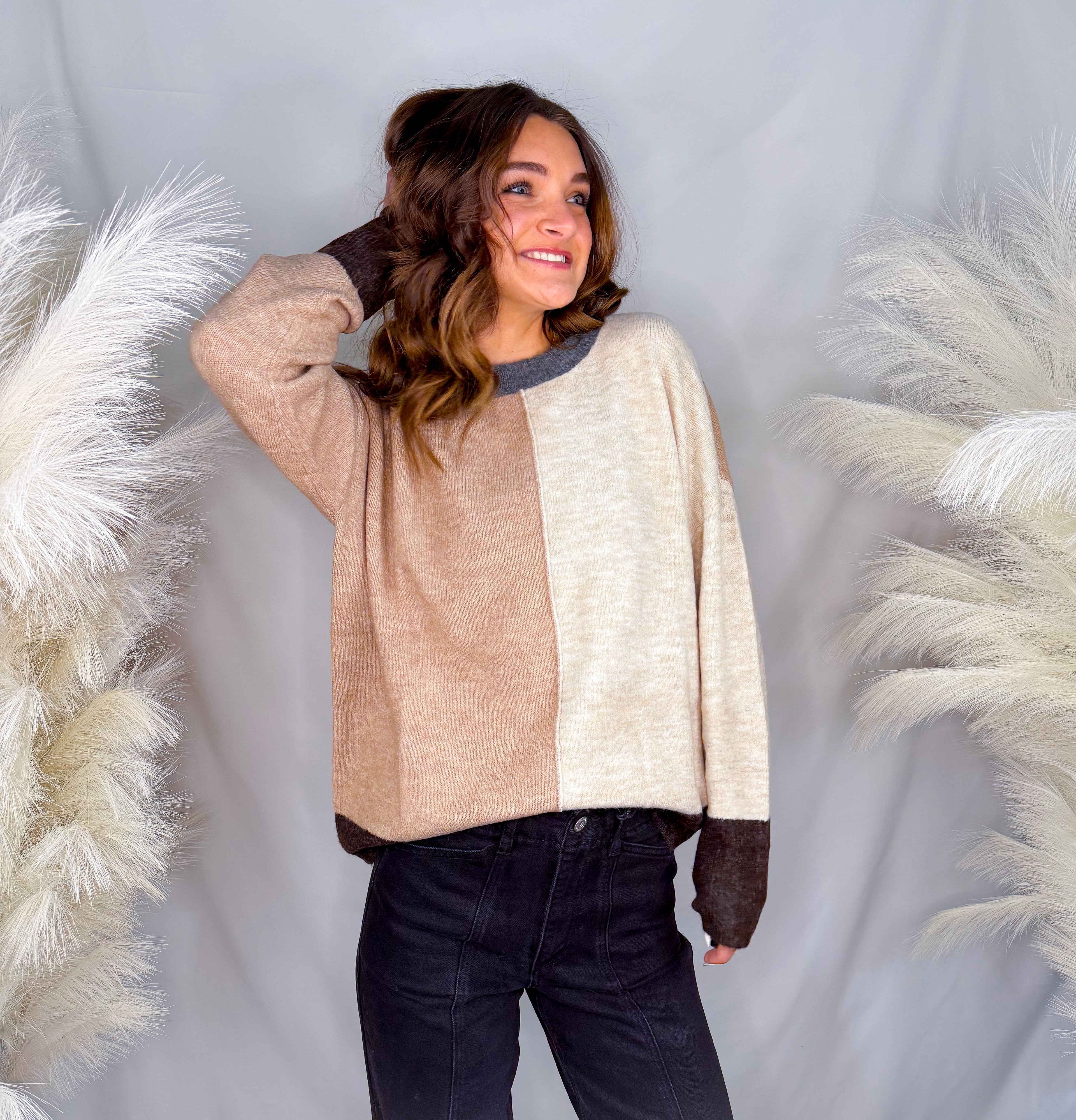 Colorblock Sweater | Khaki Multi