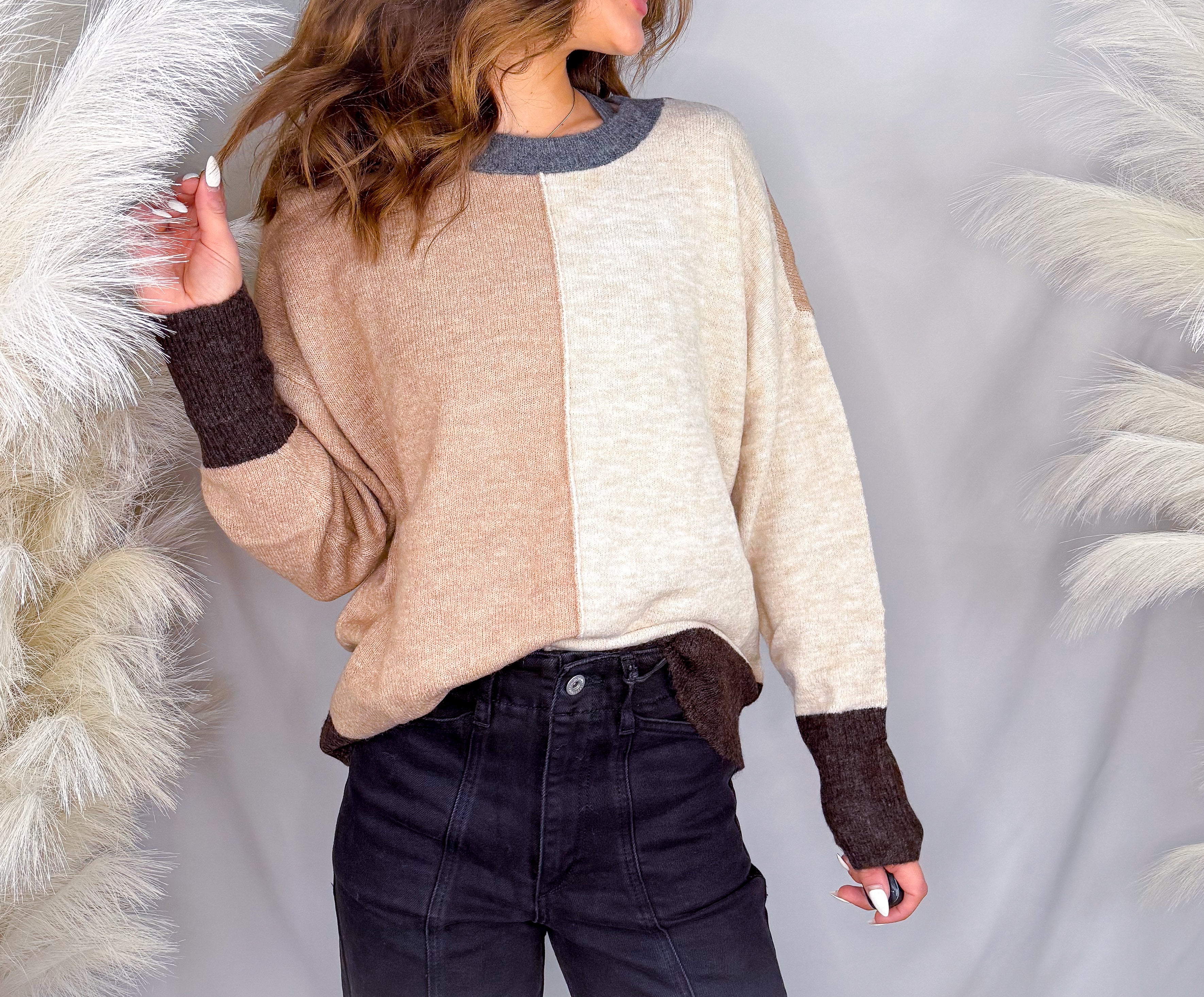Colorblock Sweater | Khaki Multi