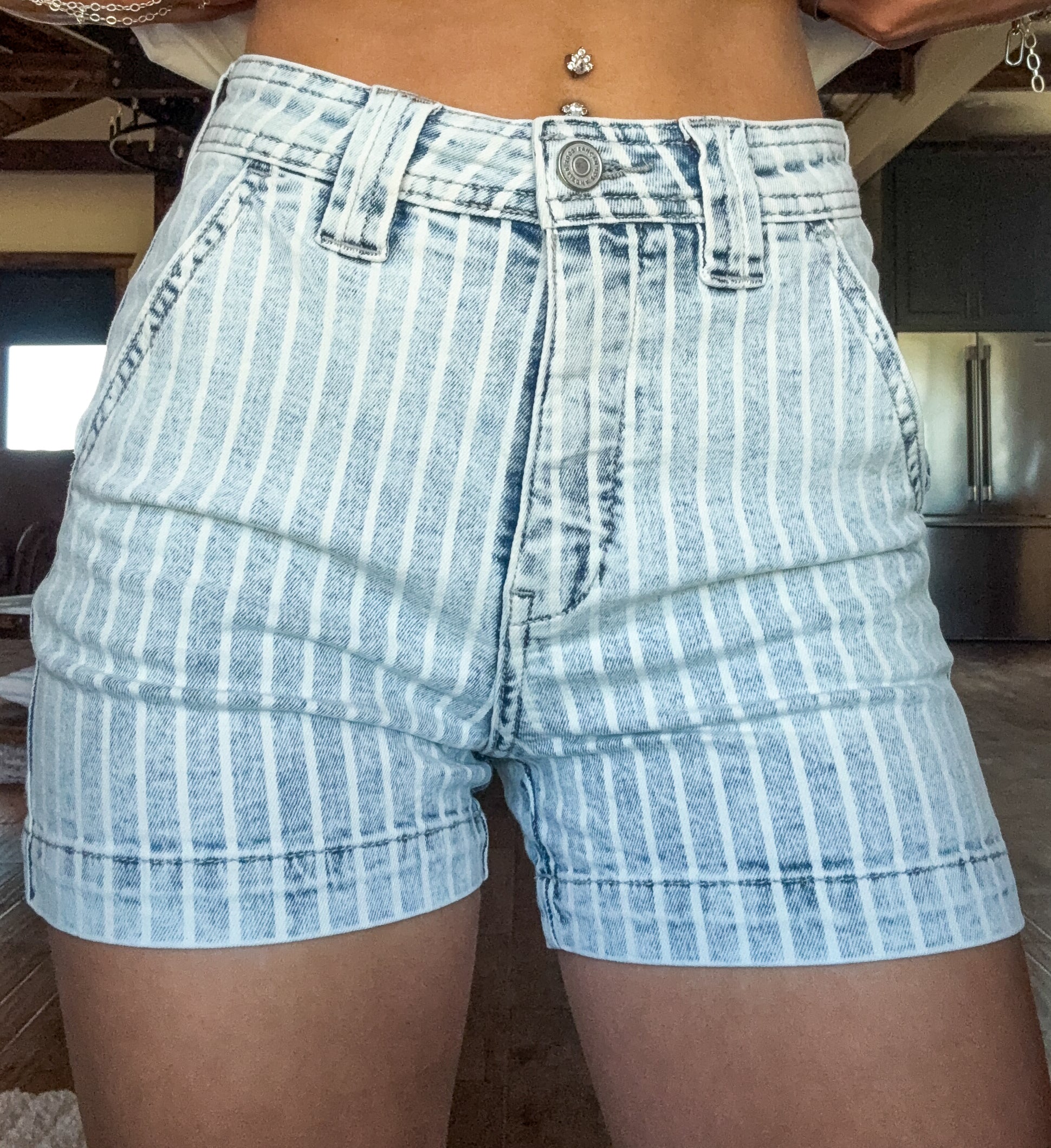 Light Striped Denim Shorts