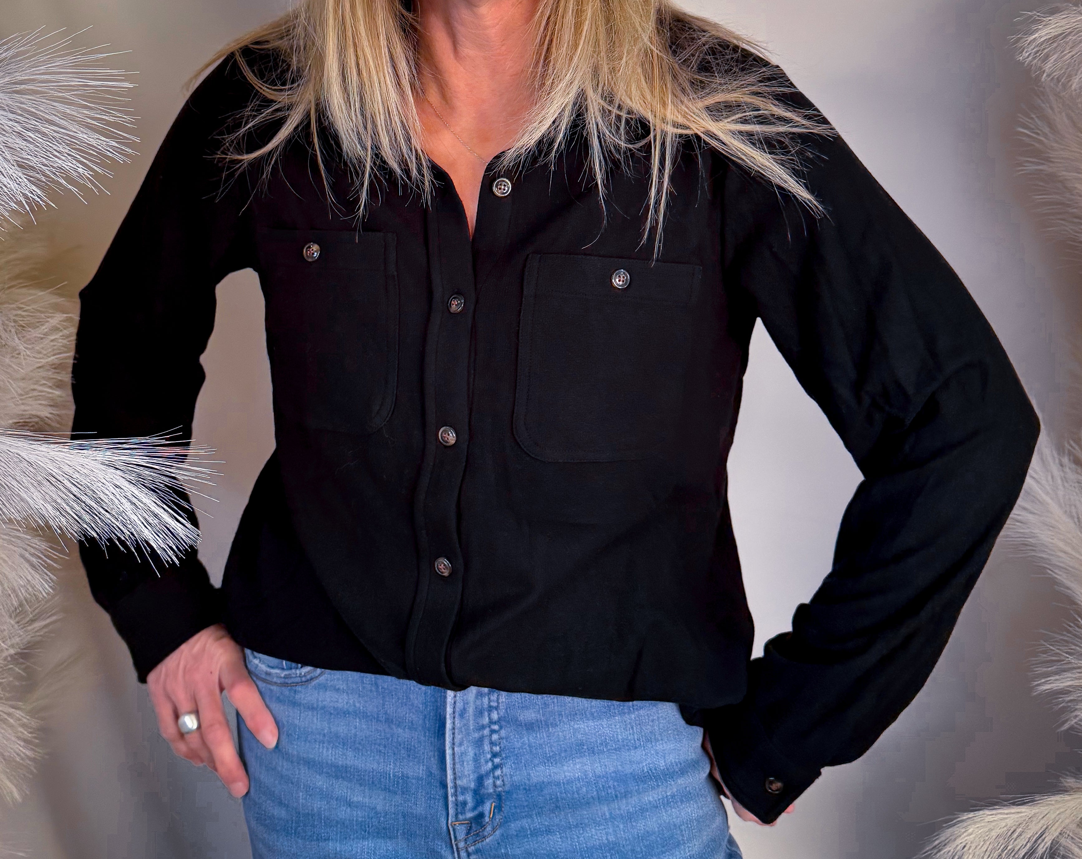 Black Soft Button Up