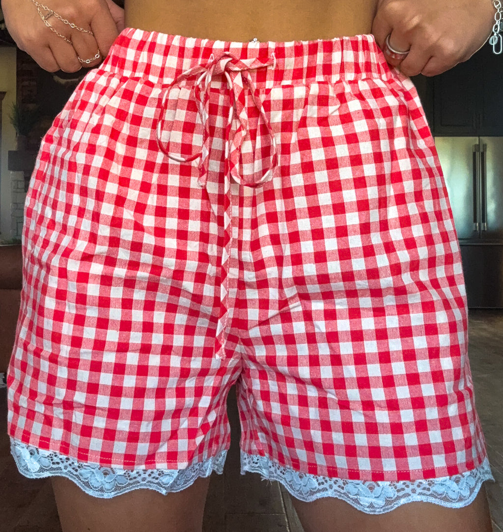 Red Gingham Lace Shorts