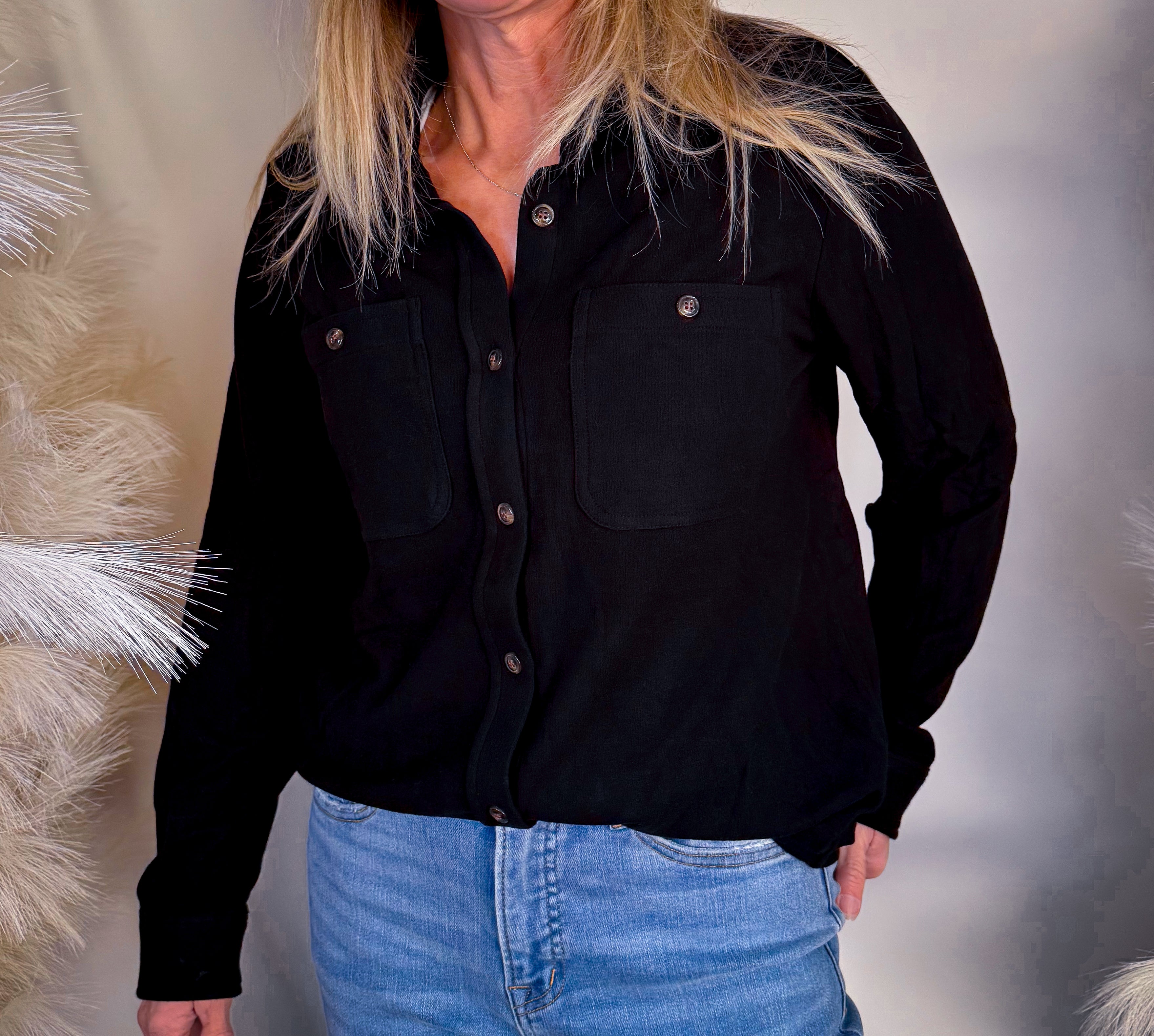 Black Soft Button Up