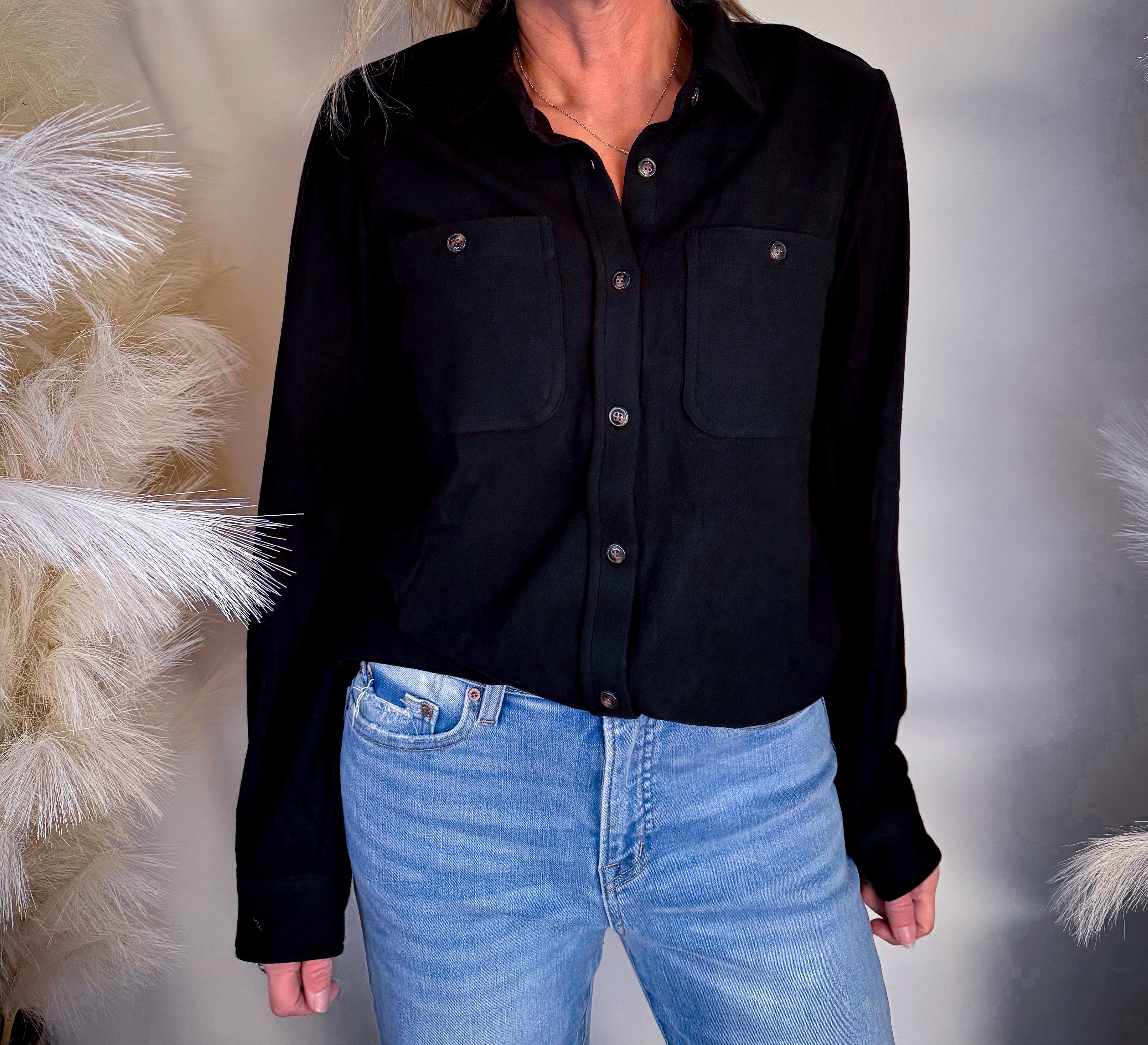 Black Soft Button Up