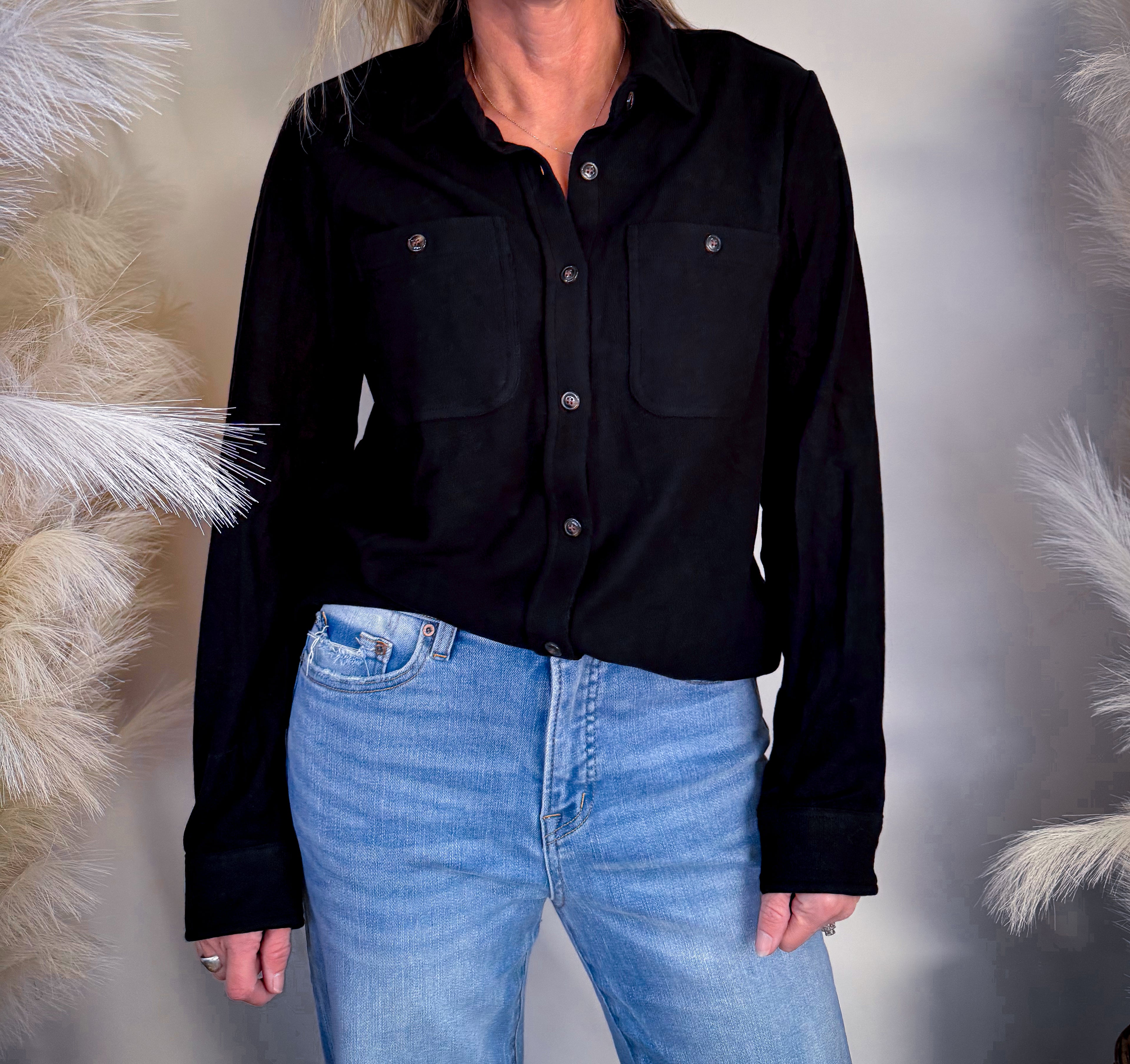 Black Soft Button Up