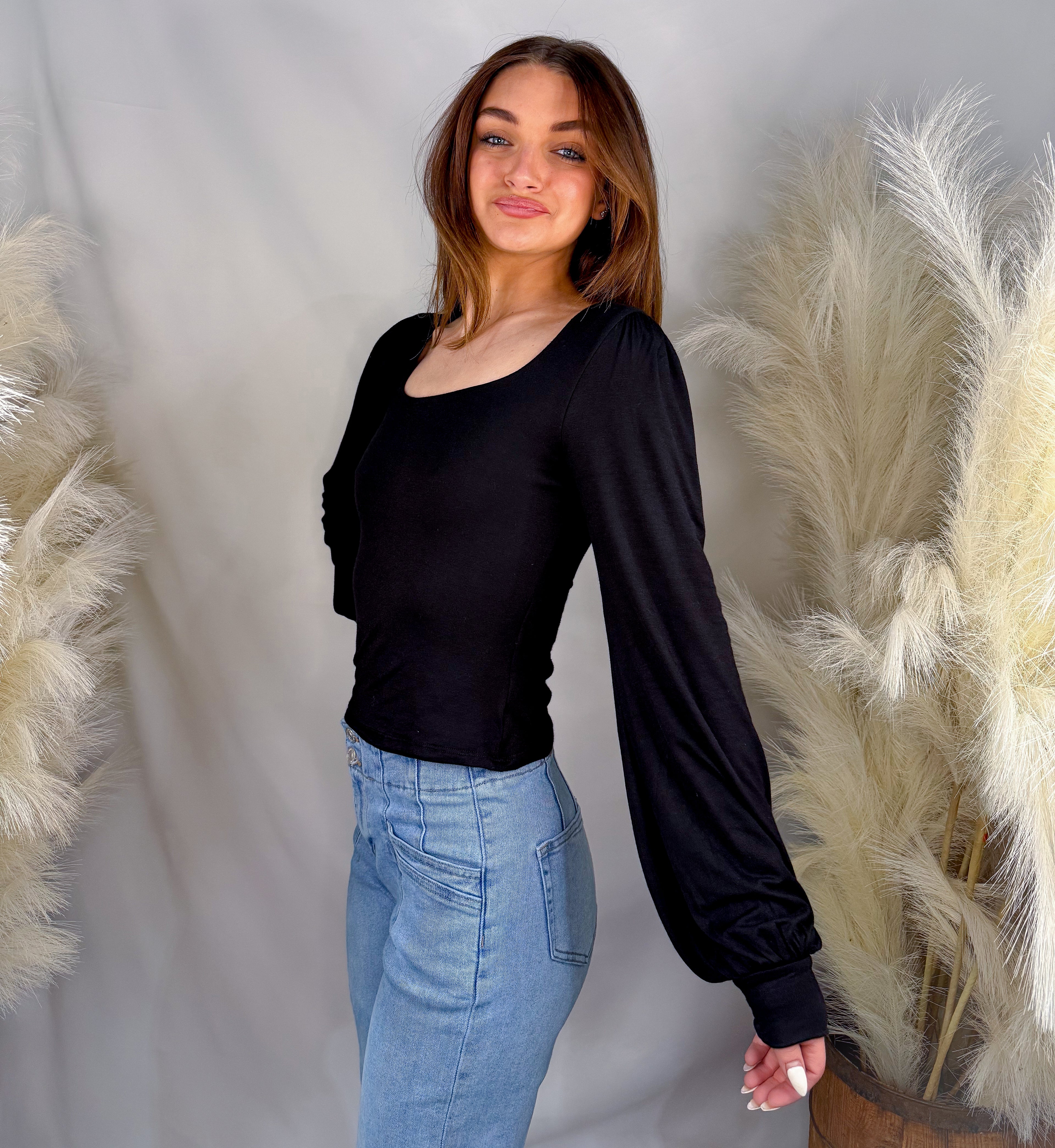 Balloon Sleeve Top | Black