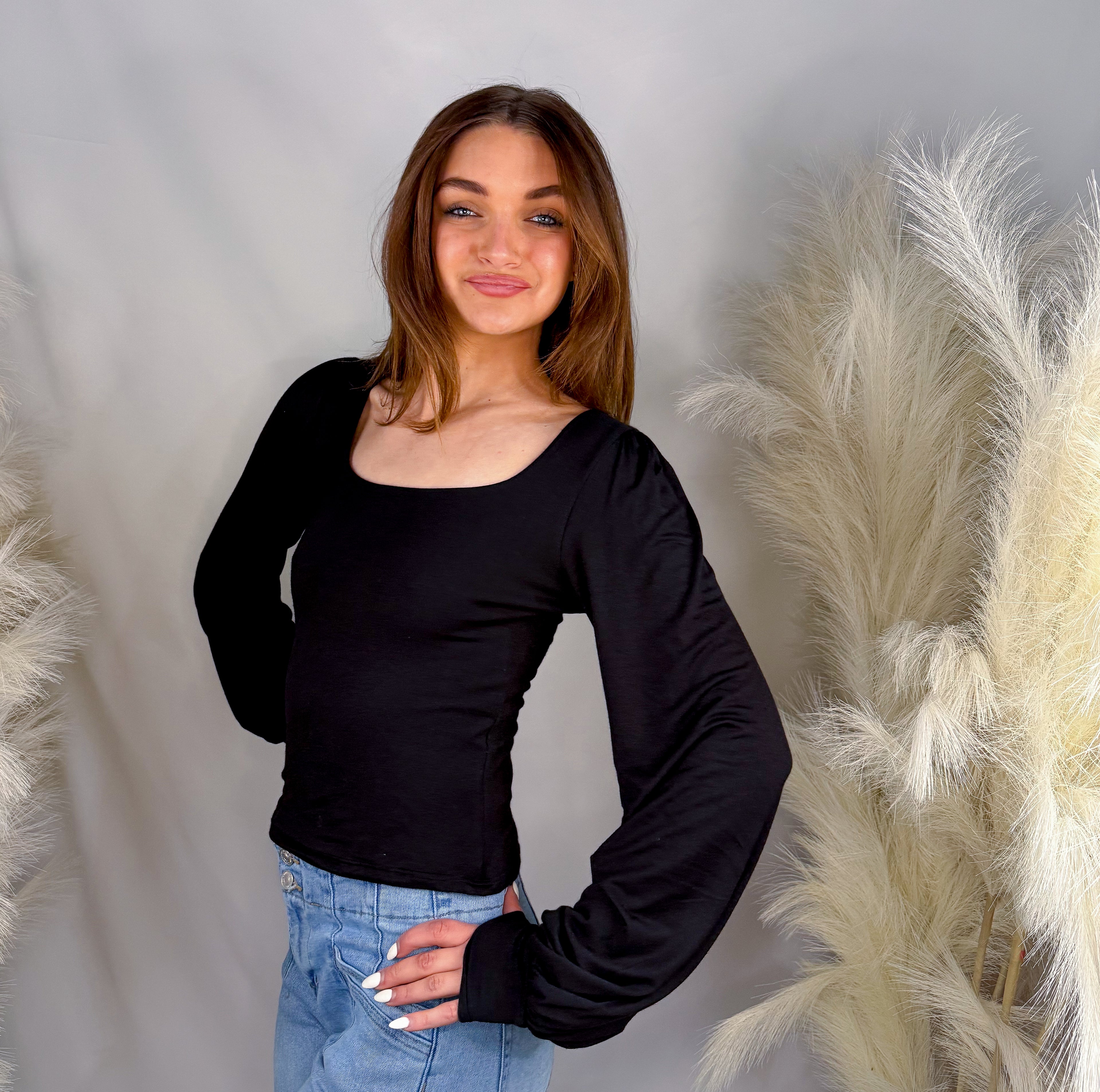 Balloon Sleeve Top | Black