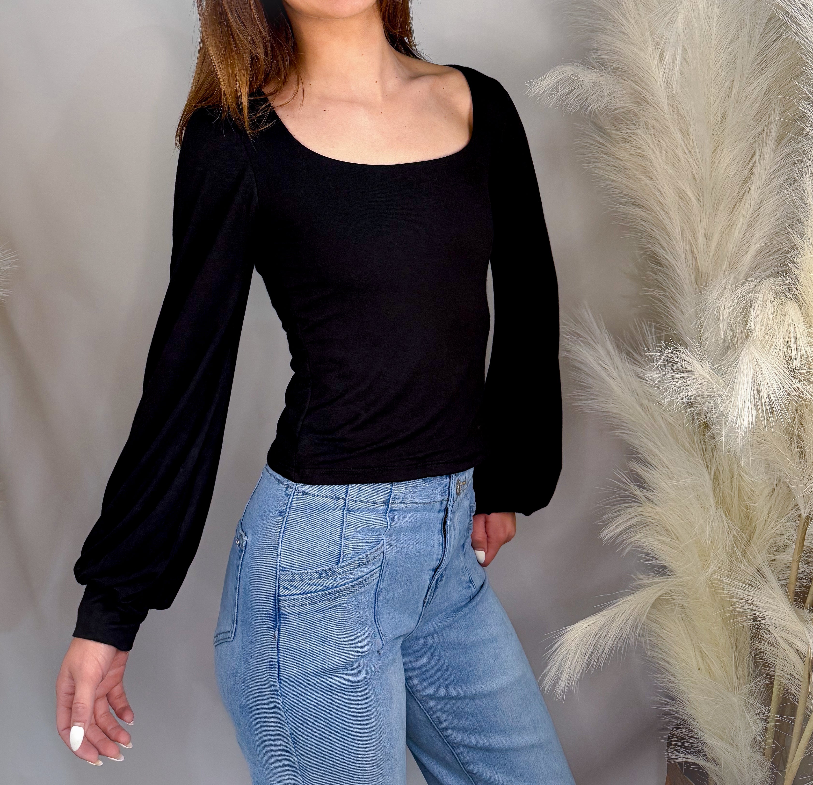Balloon Sleeve Top | Black