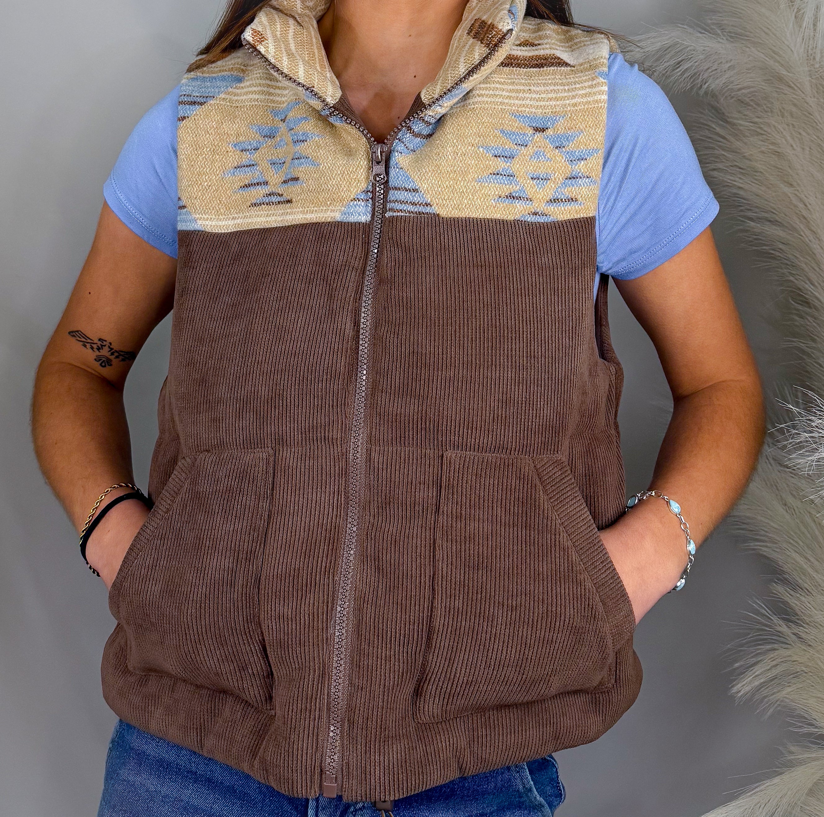 Aztec Corduroy Puffer Vest