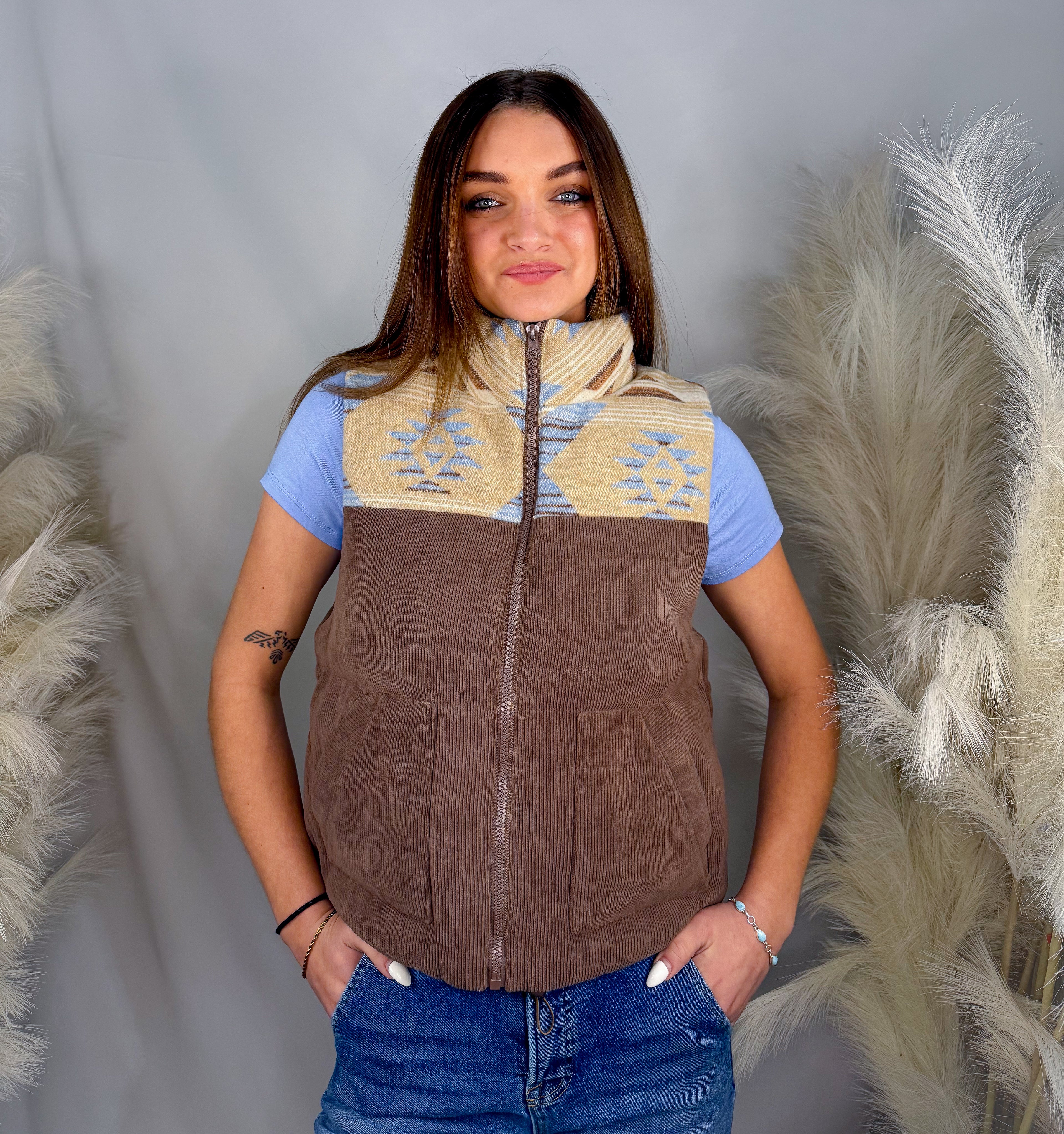 Aztec Corduroy Puffer Vest