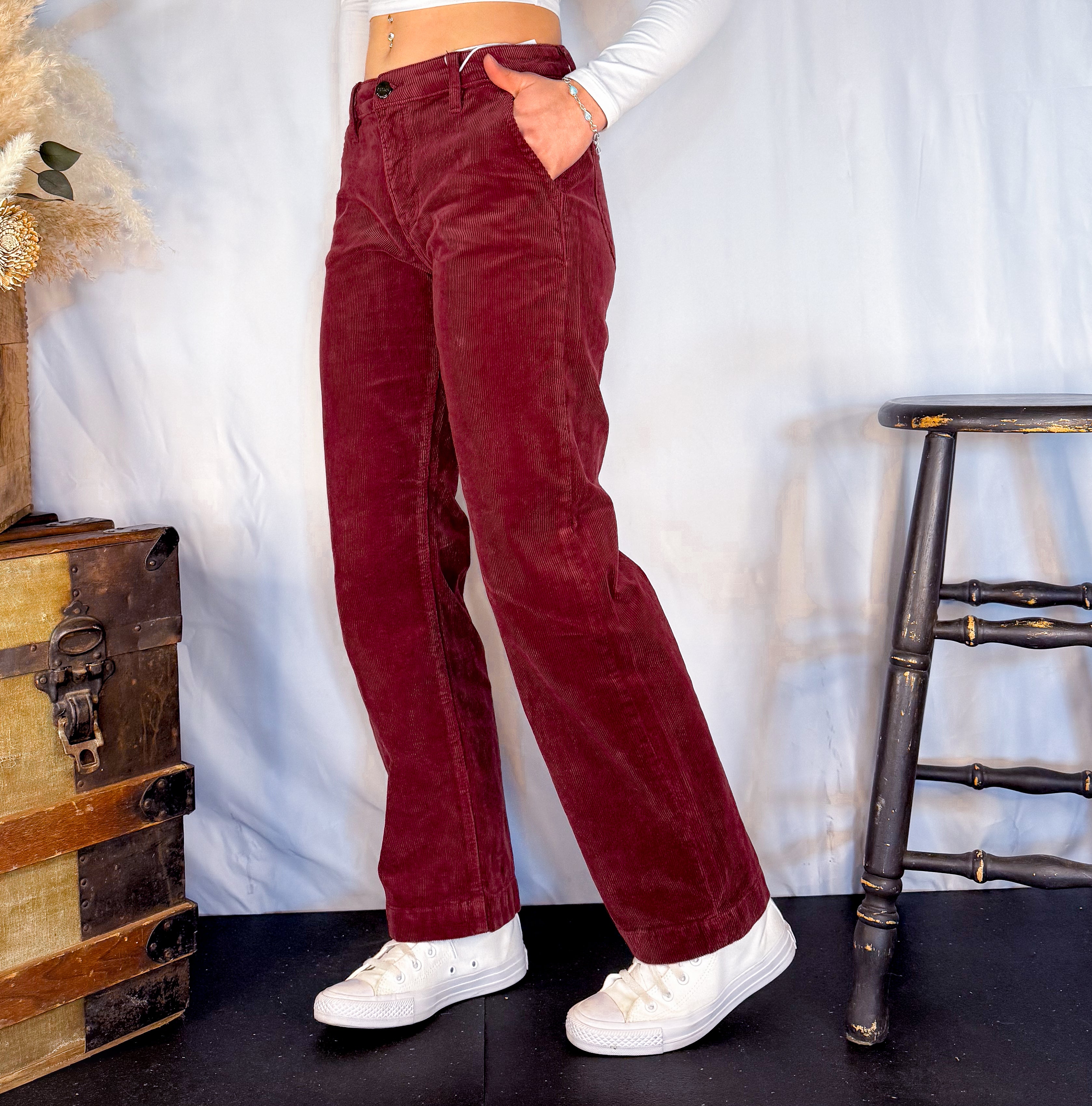 Ankle Straight Corduroy Pants | Wine
