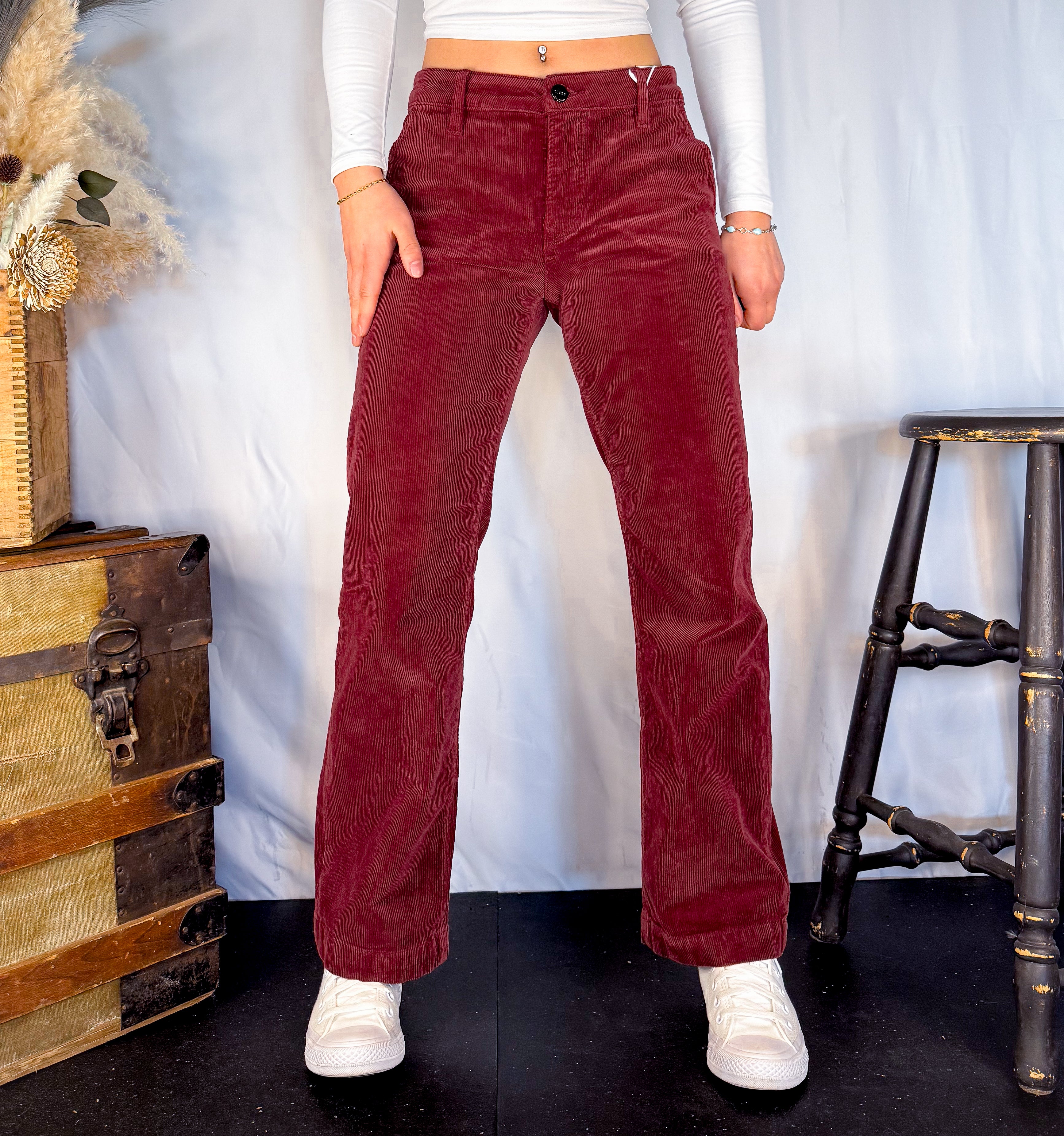 Ankle Straight Corduroy Pants | Wine