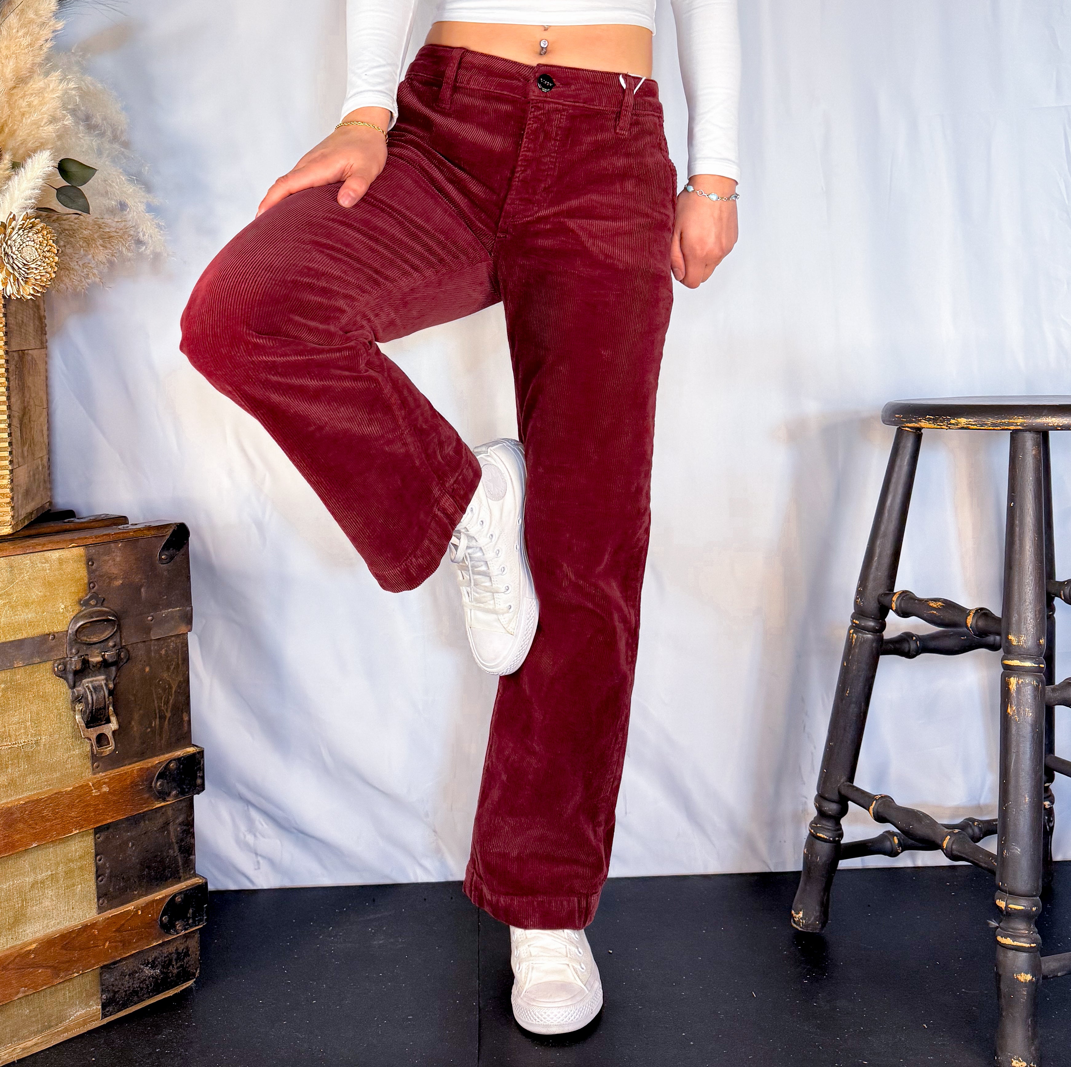 Ankle Straight Corduroy Pants | Wine